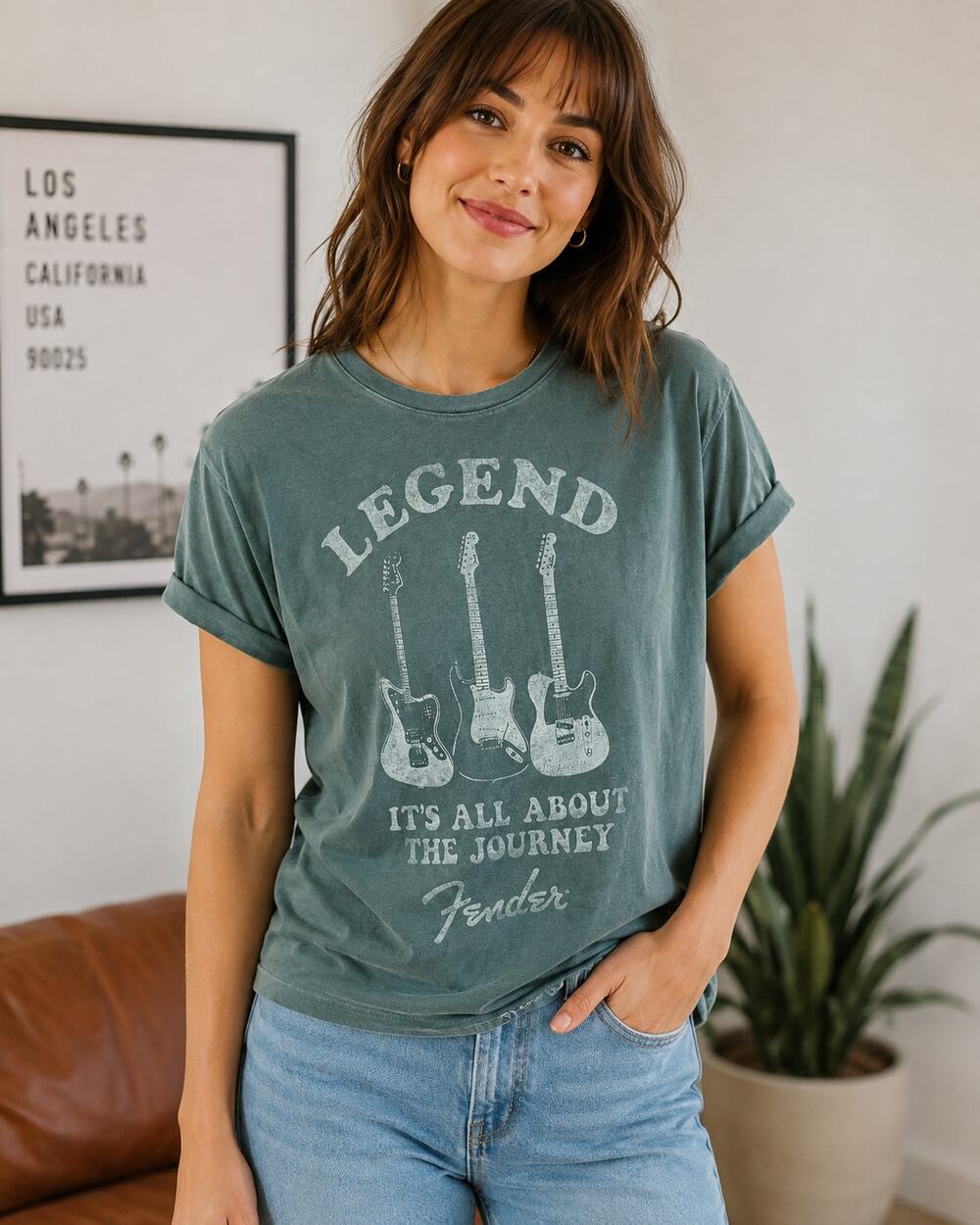Daydreamer Free People Fender Legend Tour Graphic Green T-Shirt Women's Medium